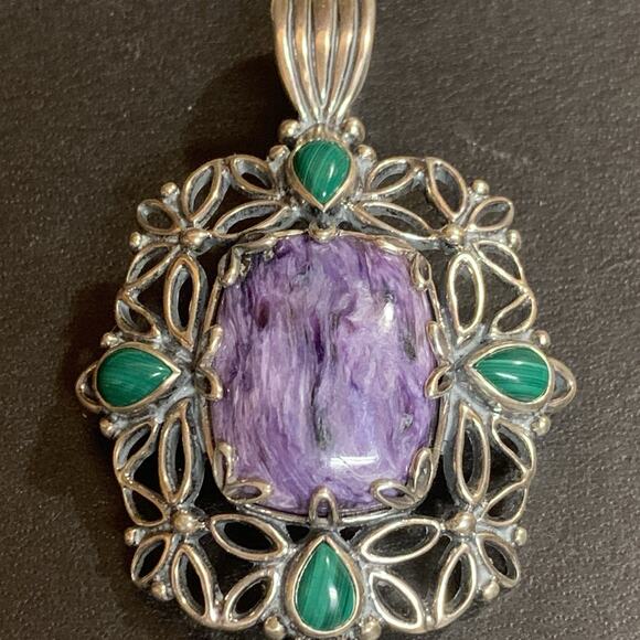 Carolyn Pollack Pendant Sterling Silver, Chariote and Malachite SEE NO - Picture 4 of 7